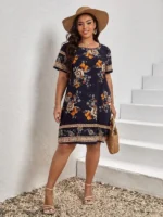 Rochie Scurta Cameo Bleumarin - Marimi Mari - imagine 3