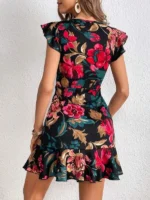 Rochie Scurta Axelia Neagra Inflorata - imagine 2
