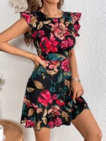 Rochie Scurta Axelia Neagra Inflorata - imagine 4