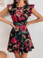 Rochie Scurta Axelia Neagra Inflorata - imagine 5