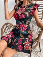 Rochie Scurta Axelia Neagra Inflorata - imagine 3