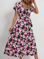 Rochie Midi Laslie Neagra cu Flori - imagine 5