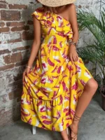 Rochie Lunga Amos Galbena - imagine 4