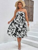 Rochie Midi Leah Alba cu Flori Negre - Marimi Mari - imagine 5