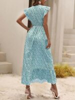 Rochie Lunga Fobol cu Flori Bleu - imagine 2