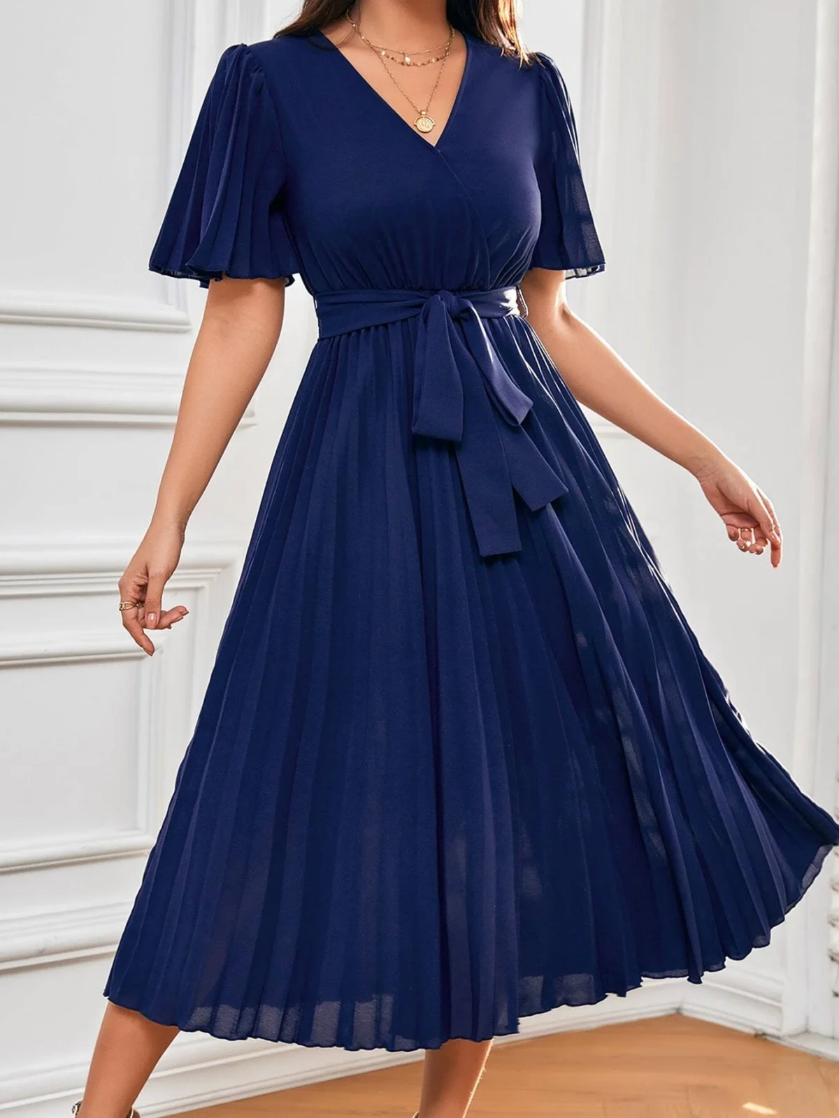 Rochie Midi June Bleumarin cu Cordon