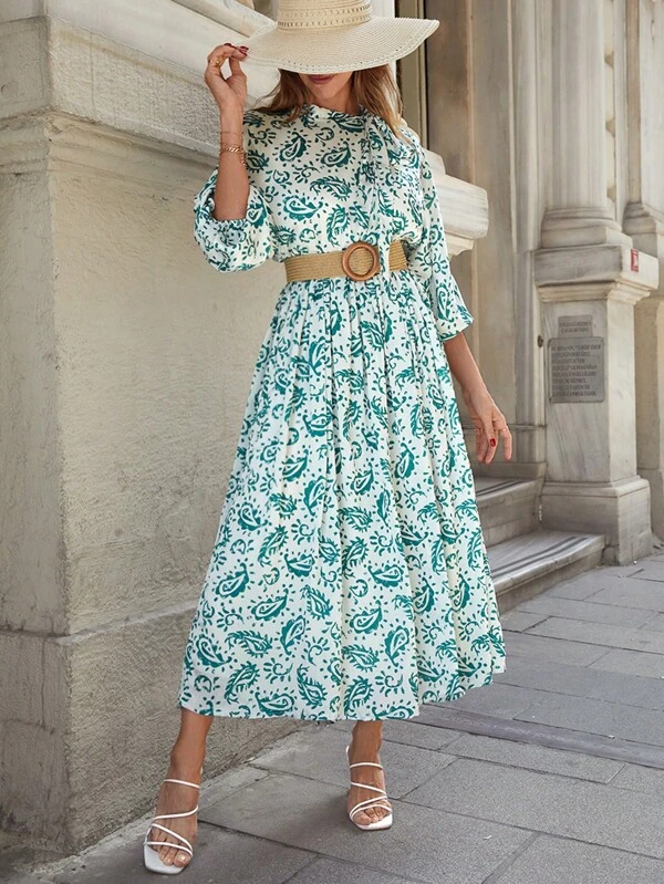 348 Rochie Lunga Giogia Alba cu Model Verde - imagine 1