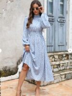 Rochie Midi Milda Bleu cu Buline - imagine 3