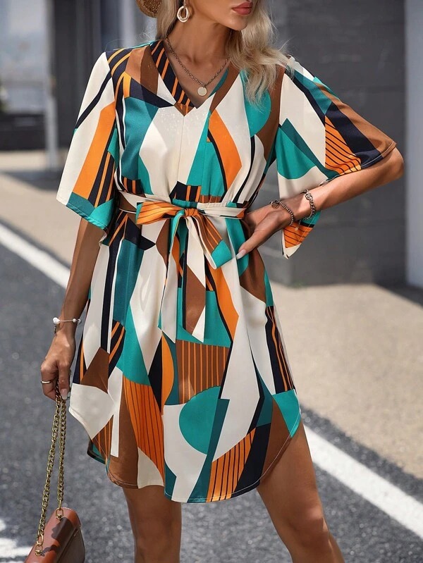 477-1 Rochie Scurta Larissia cu Print Multicolor - imagine 1