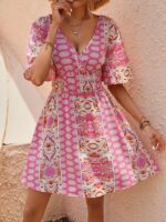 Rochie Scurta Torvi Roz Inflorata - imagine 2