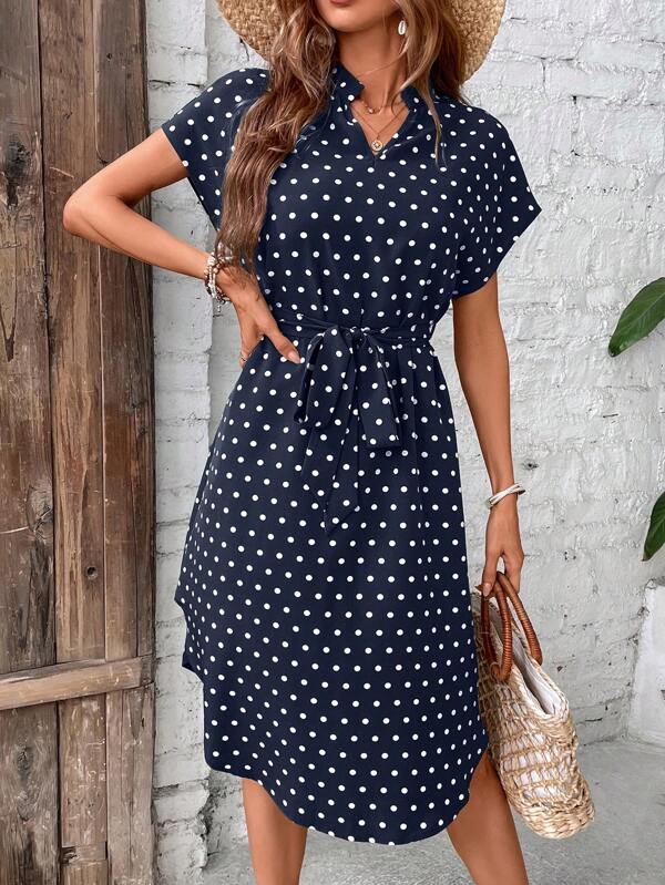 593 Rochie Midi Remo Bleumarin cu Buline - imagine 1