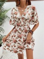 Rochie Scurta Vincent Bej Inflorata