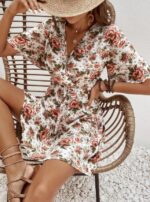 Rochie Scurta Vincent Bej Inflorata - imagine 3