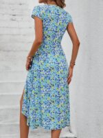 Rochie Lunga Cristel Albastru cu Flori - imagine 3