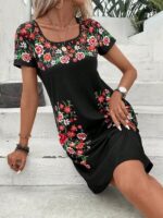 Rochie Scurta Anaia Neagra Inflorata - imagine 3