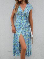 Rochie Lunga Cristel Albastru cu Flori - imagine 2