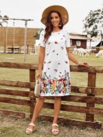 Rochie Scurta Alice Alba cu Flori