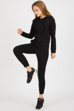 Trening Dama 3 piese format din pantalon bustiera si bluza cu fermoar Alanos Negru - imagine 15