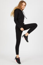Trening Dama 3 piese format din pantalon bustiera si bluza cu fermoar Alanos Negru - imagine 17