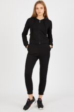 Trening Dama 3 piese format din pantalon bustiera si bluza cu fermoar Alanos Negru - imagine 18