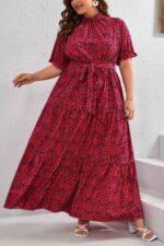 Rochie Lunga Calina Fucsia cu buline Negre - Marimi Mari