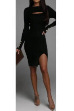 Rochie scurta usor elastica cu decupaj sus Florela Neagra - imagine 3
