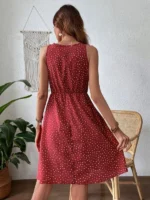 Rochie Scurta Herta Rosie cu Buline Albe - imagine 2