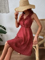 Rochie Scurta Herta Rosie cu Buline Albe - imagine 4