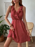 Rochie Scurta Herta Rosie cu Buline Albe - imagine 3