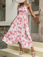 Rochie Midi Jesica Alba cu Print Floral Roz - imagine 3
