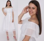 Rochie vaporoasa cu volane pe umeri Marada Alba - imagine 3