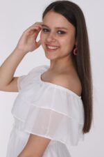 Rochie vaporoasa cu volane pe umeri Marada Alba - imagine 2