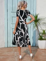 Rochie Midi Oleta Neagra cu Print Alb - imagine 2