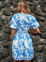 Rochie Scurta Temer Alba cu flori Bleu - imagine 2