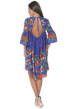 Rochie Gipsy cu flori multicolore Zaira Albastra - imagine 3