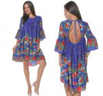 Rochie Gipsy cu flori multicolore Zaira Albastra - imagine 4