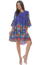 Rochie Gipsy cu flori multicolore Zaira Albastra