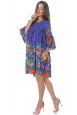 Rochie Gipsy cu flori multicolore Zaira Albastra - imagine 5