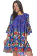 Rochie Gipsy cu flori multicolore Zaira Albastra - imagine 2