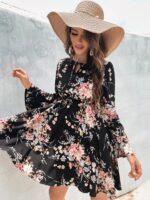 Rochie Midi Mikki Neagra Inflorata - imagine 3
