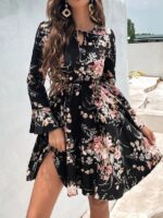 Rochie Midi Mikki Neagra Inflorata