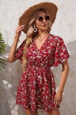 Rochie Scurta Belora Rosie cu Flori