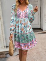 Rochie Scurta Hakon Bleu cu Model Floral - imagine 2