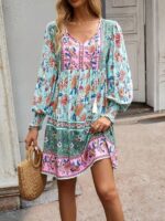 Rochie Scurta Hakon Bleu cu Model Floral