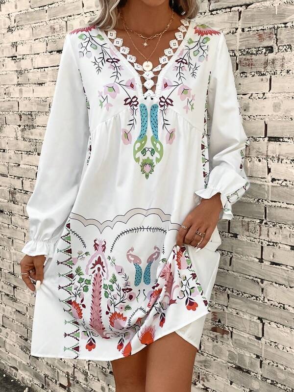1186 Rochie Scurta Thales Alba cu Print Floral - imagine 1