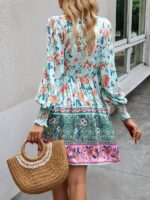 Rochie Scurta Hakon Bleu cu Model Floral - imagine 3