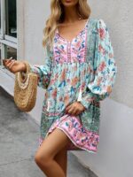 Rochie Scurta Hakon Bleu cu Model Floral - imagine 5