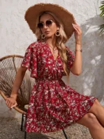 Rochie Scurta Belora Rosie cu Flori - imagine 5