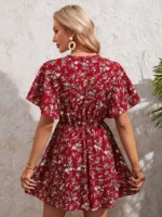 Rochie Scurta Belora Rosie cu Flori - imagine 2