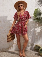Rochie Scurta Belora Rosie cu Flori - imagine 3
